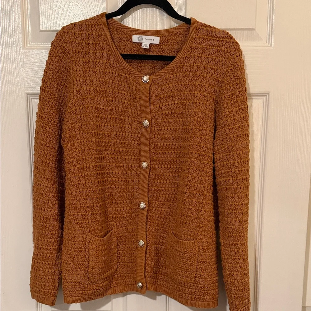 cristina B Rust Crochet-Style Button Cardigan - Picture 7 of 7